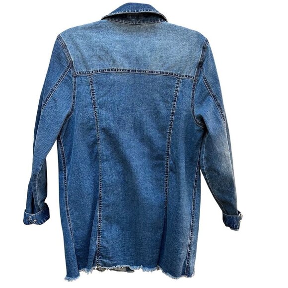 NWT Versona Denim Long Shirt Dress Jacket Long Sleeve Distressed Boho Size L‎ - Picture 4 of 7